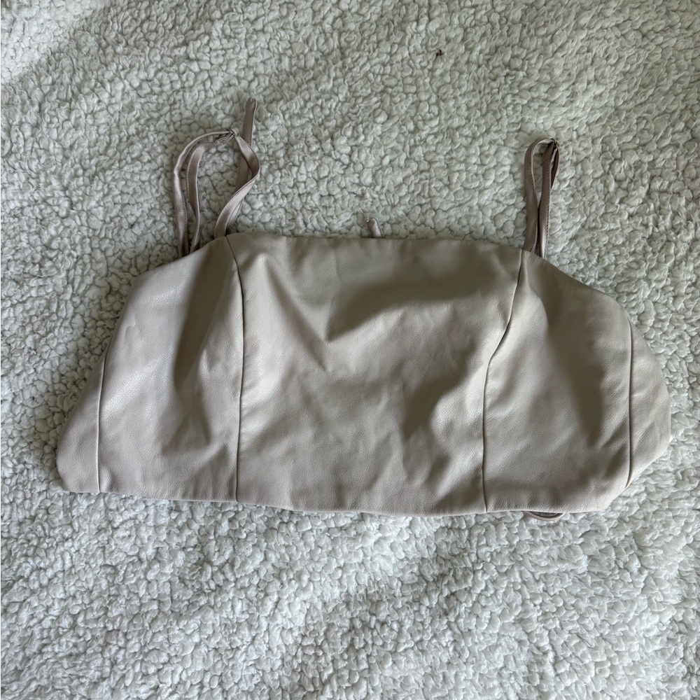 Garage Cream Faux-Leather Cropped Cami